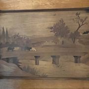 Large antique marquetry wooden platter