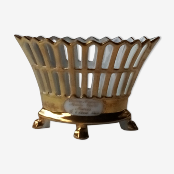 Vase de mariée style empire corbeille en faïence dorée 1868