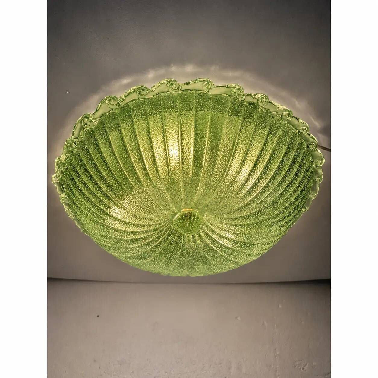 Green Murano Glass Italian Graniglia" Budino" Flush Mount in 70' Style