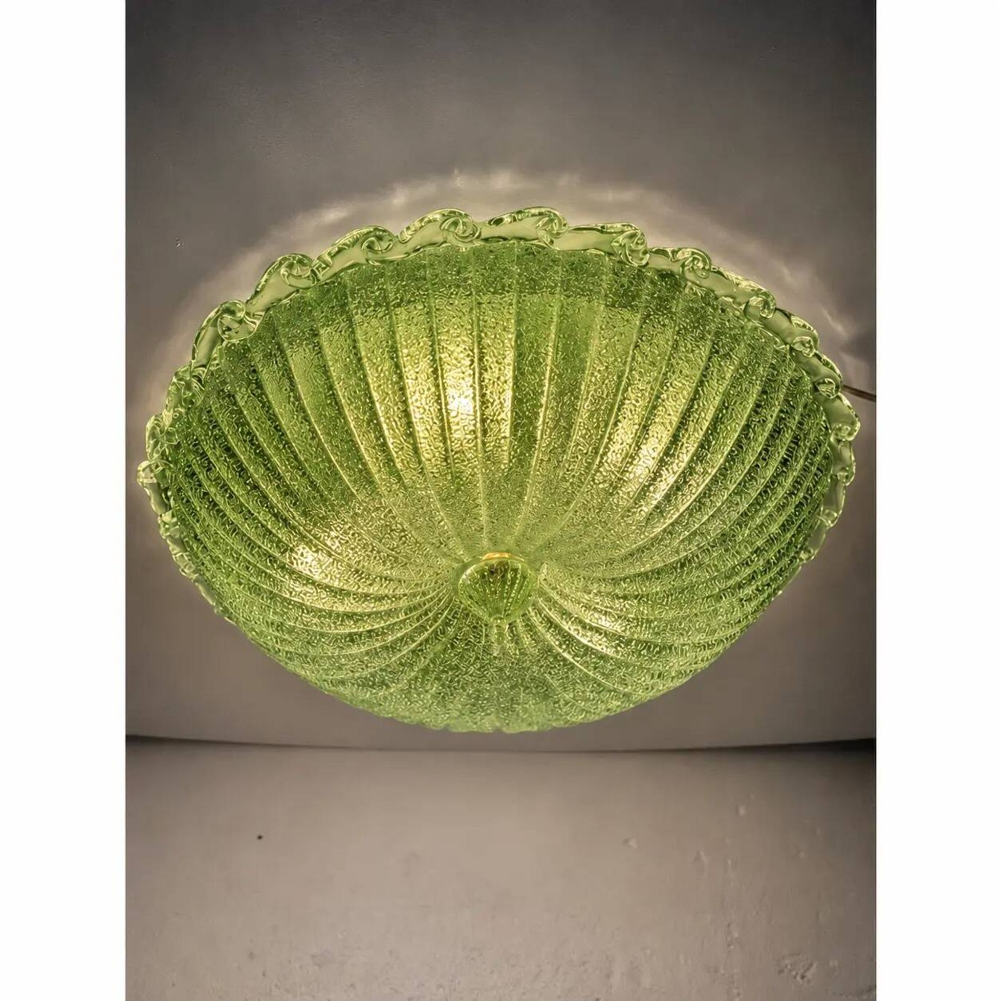 Green Murano Glass Italian Graniglia" Budino" Flush Mount in 70' Style