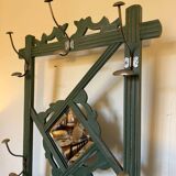 Porte manteau vestiaire art déco en bois patiné vert