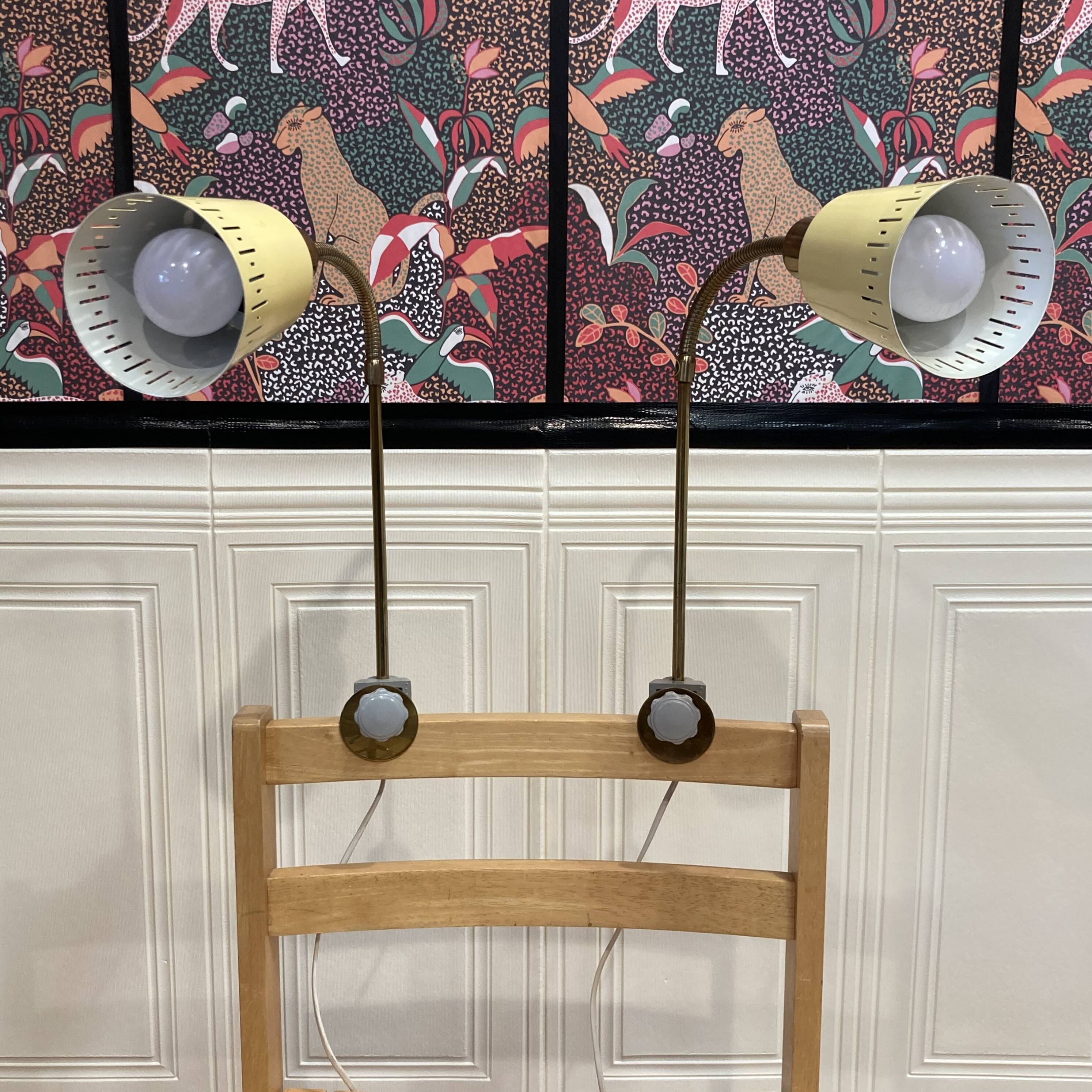 Pair of large modular scandinavian design wall lights from the 1950s.