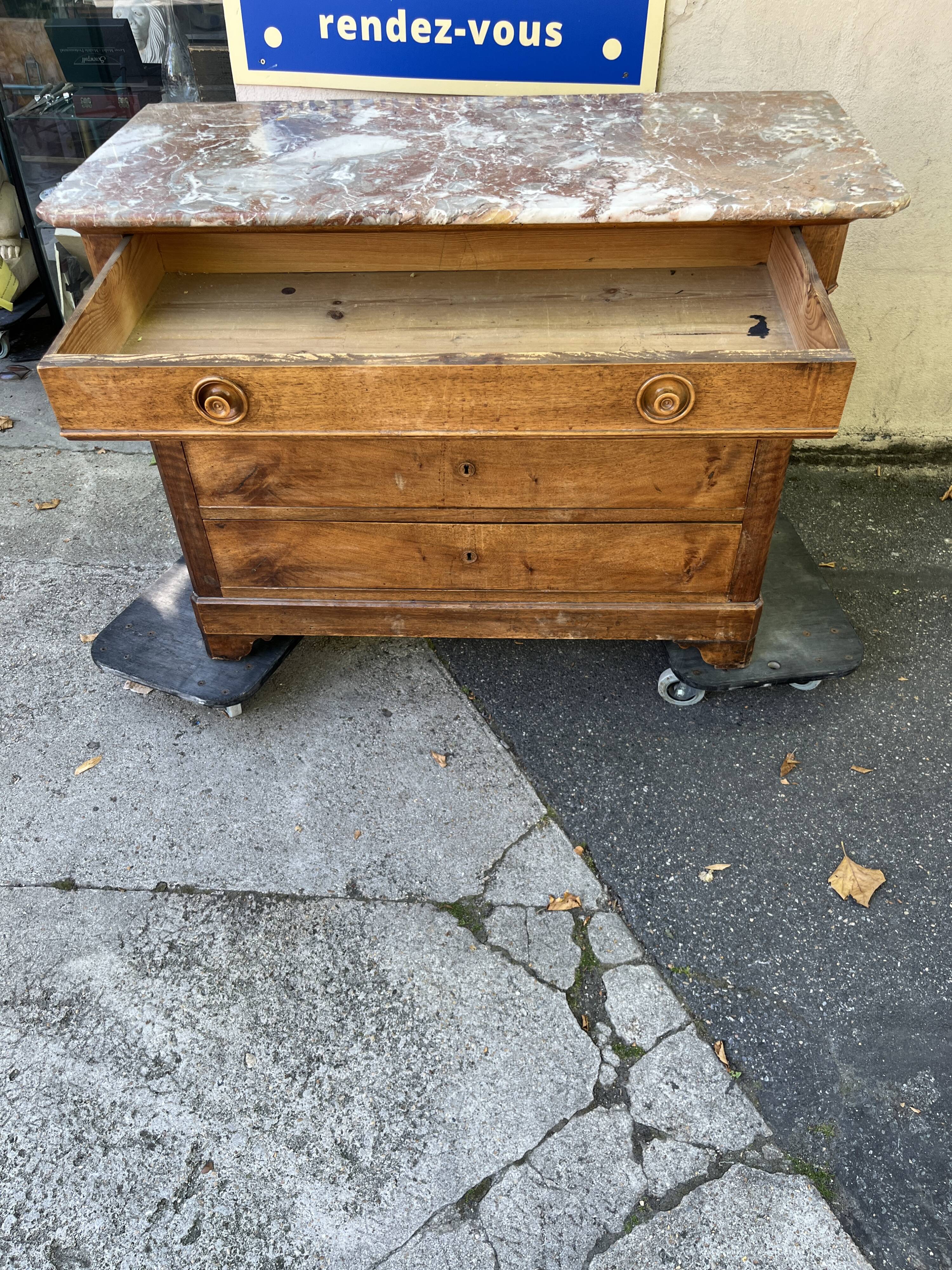 Louis Philippe style 04-drawer chest of drawers with marble top