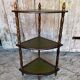 Étagère Meuble D’Angle Ancien Bois + Tablette Verte Vintage