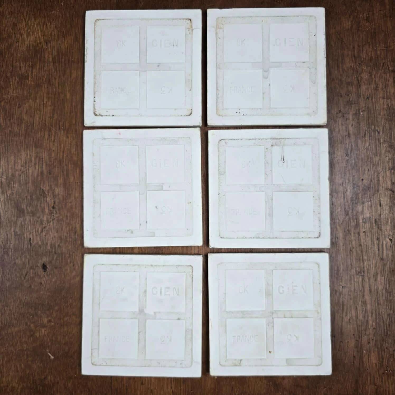 Set of 6 antique tiles gien 11x11 cm – blue and white earthenware with vintage decor