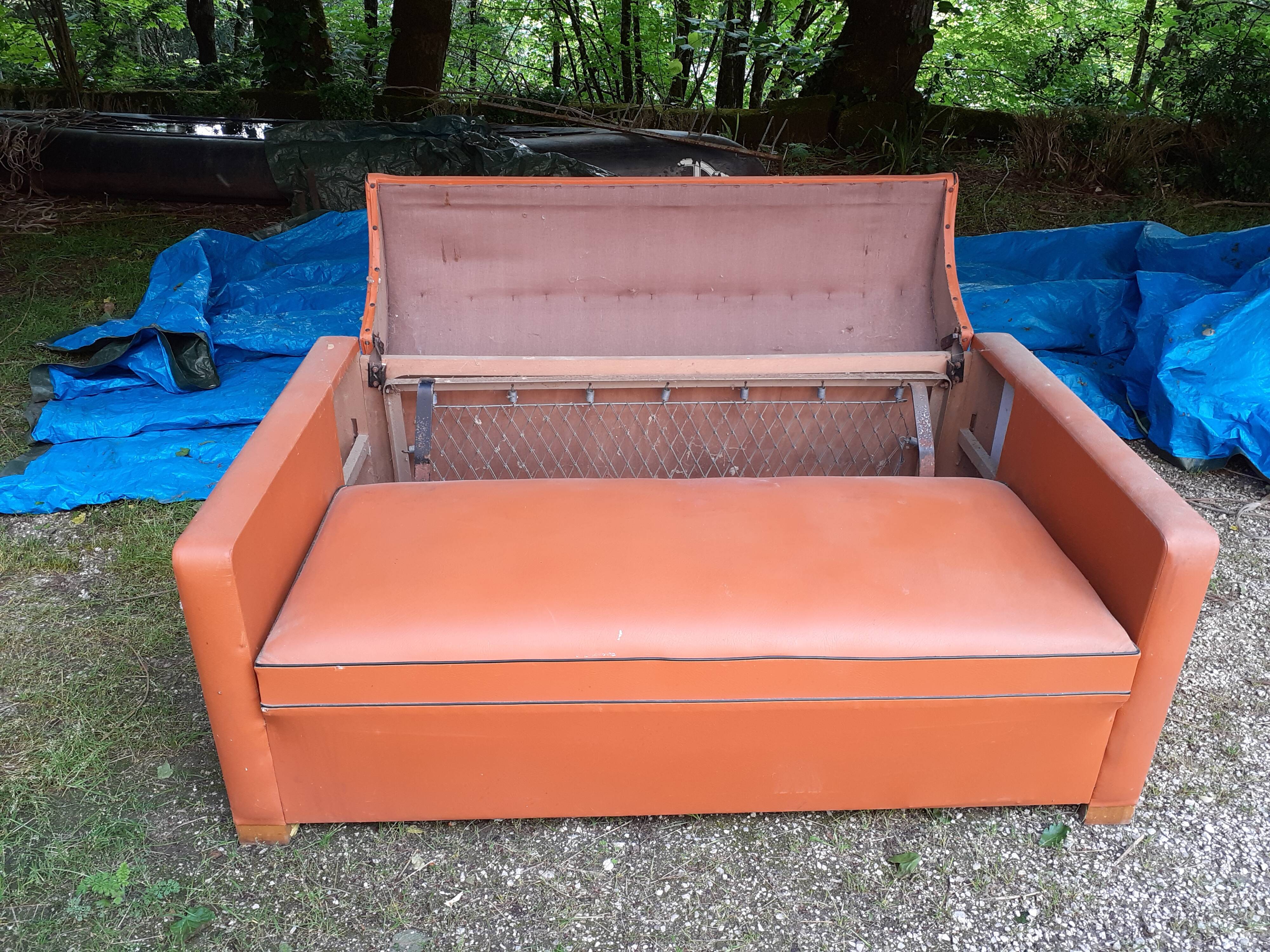 Skai orange convertible sofa 1950s