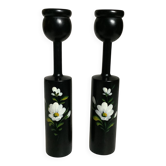Pair of painted wooden candlesticks