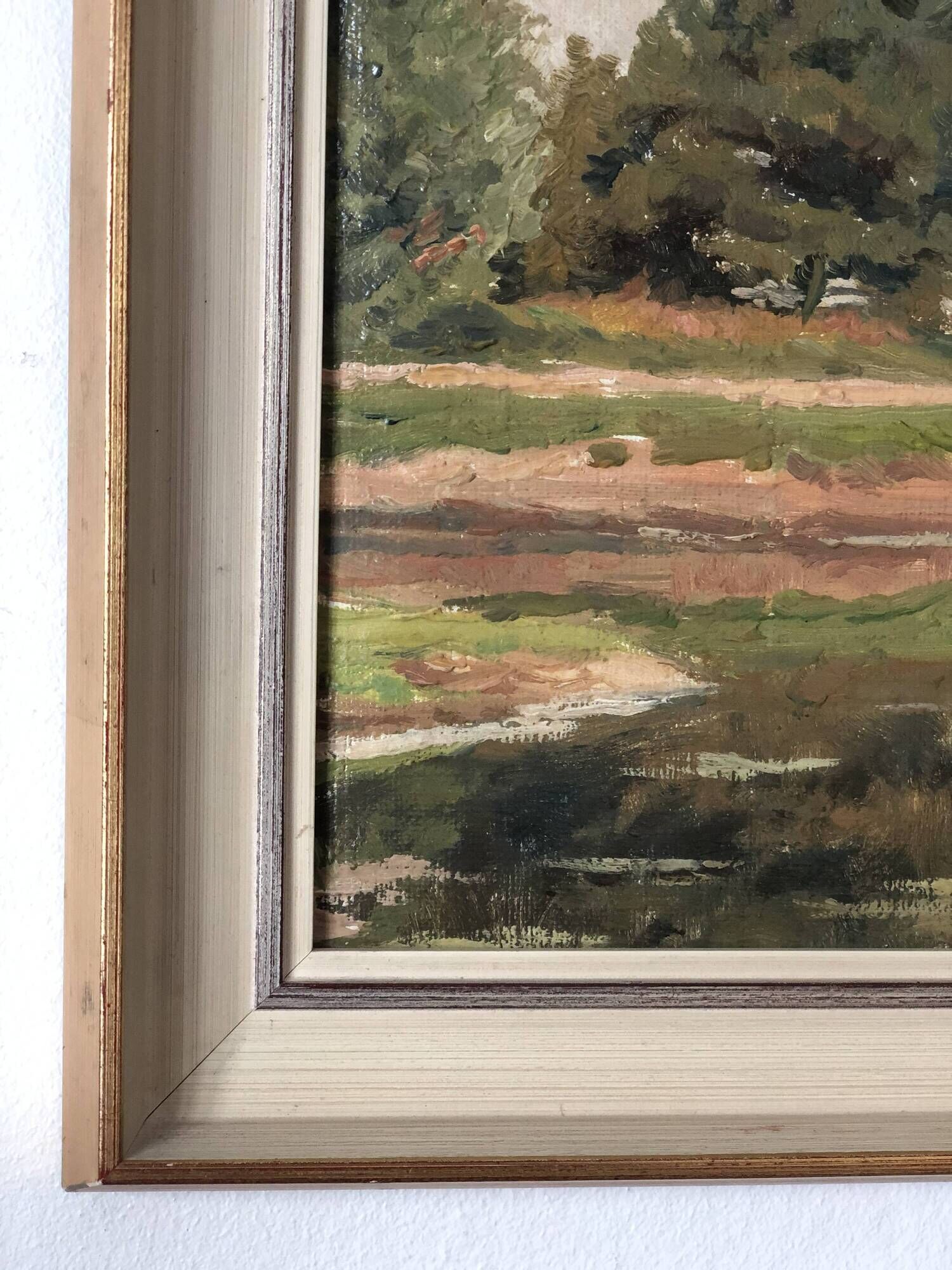 Vintage Original River Landscape Oil Painting: Framed Countryside Art