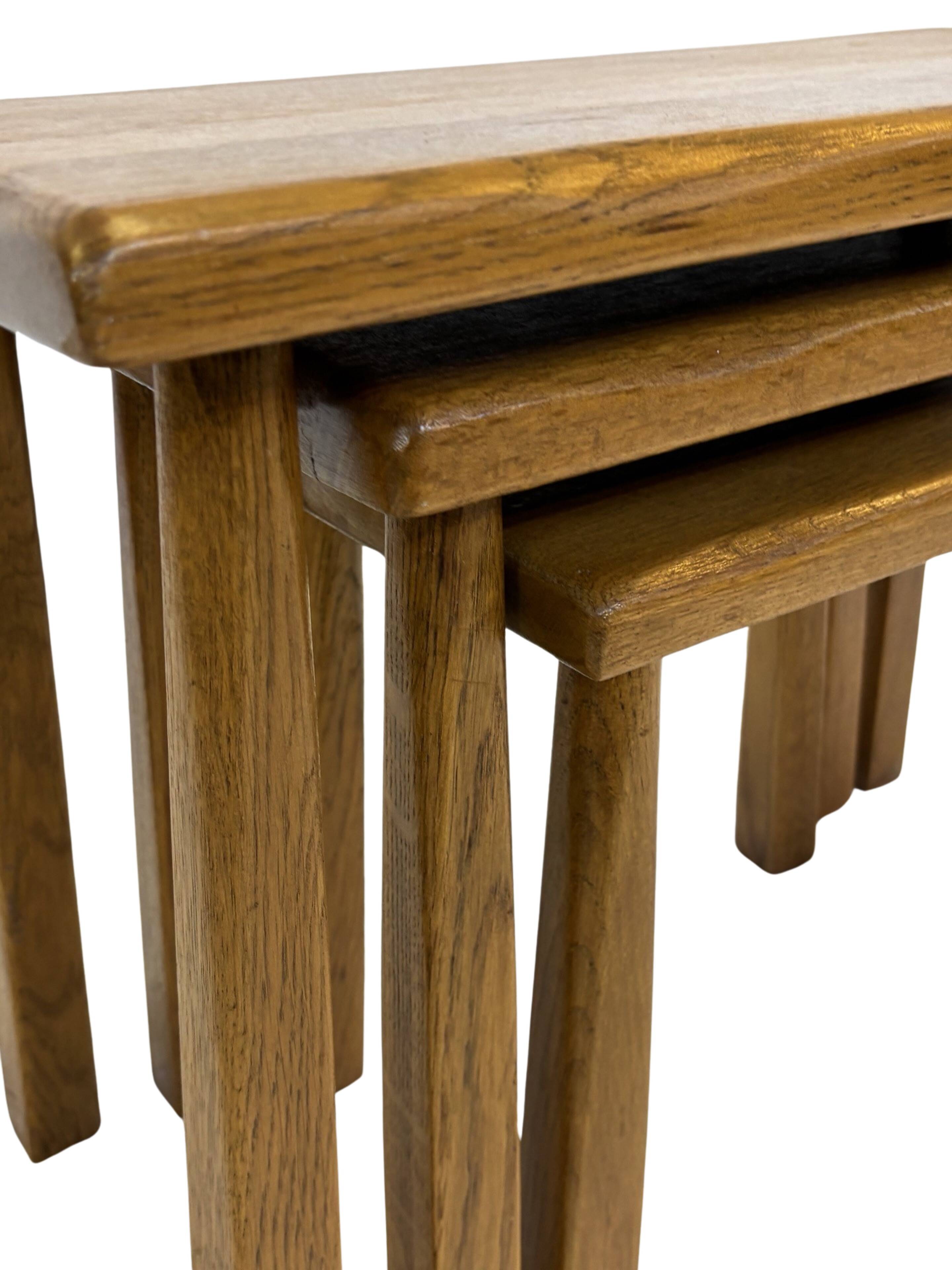 Vintage Set of 3 brutalist oak side or nesting tables 1970s