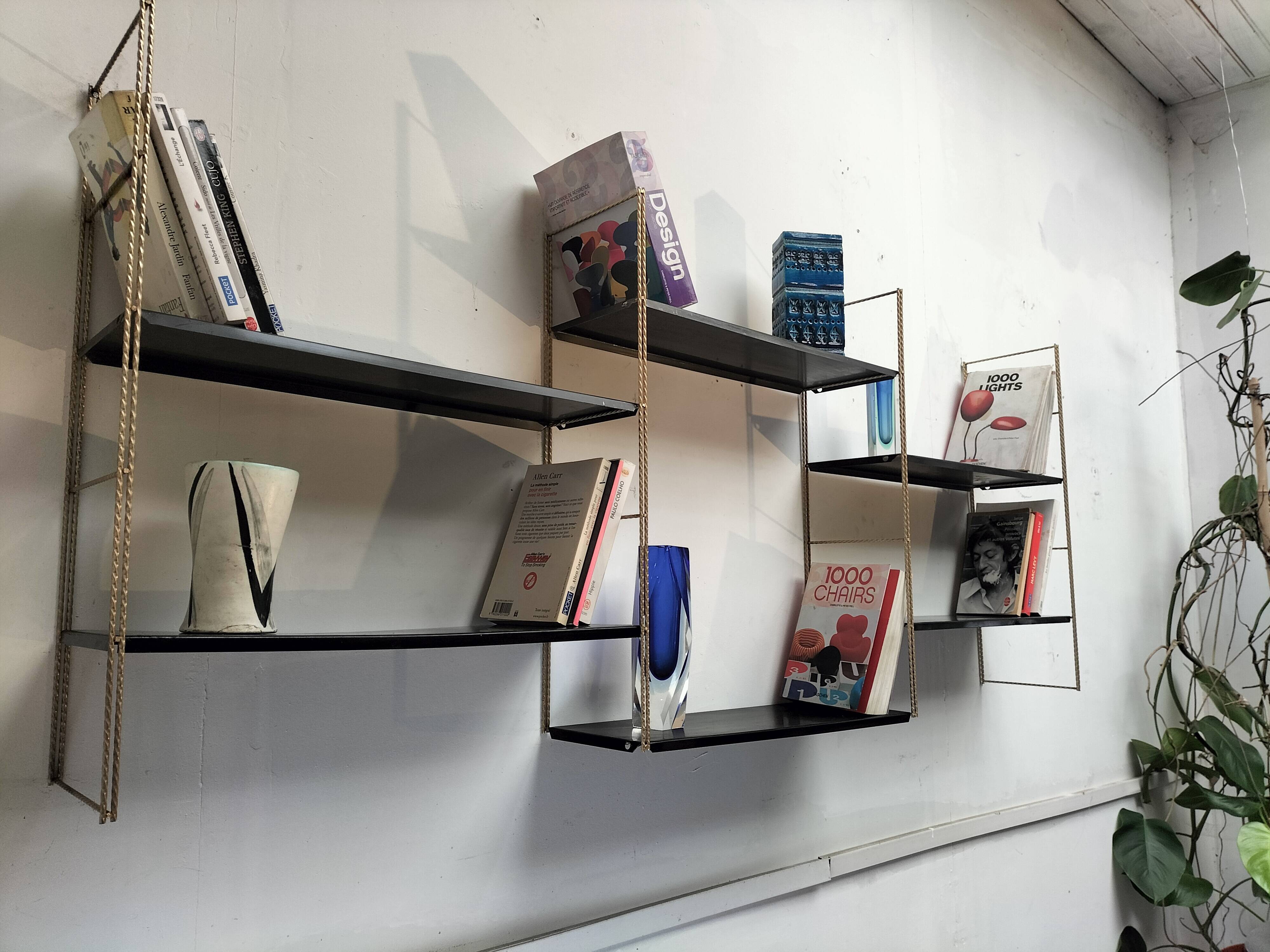 Modular black metal shelf