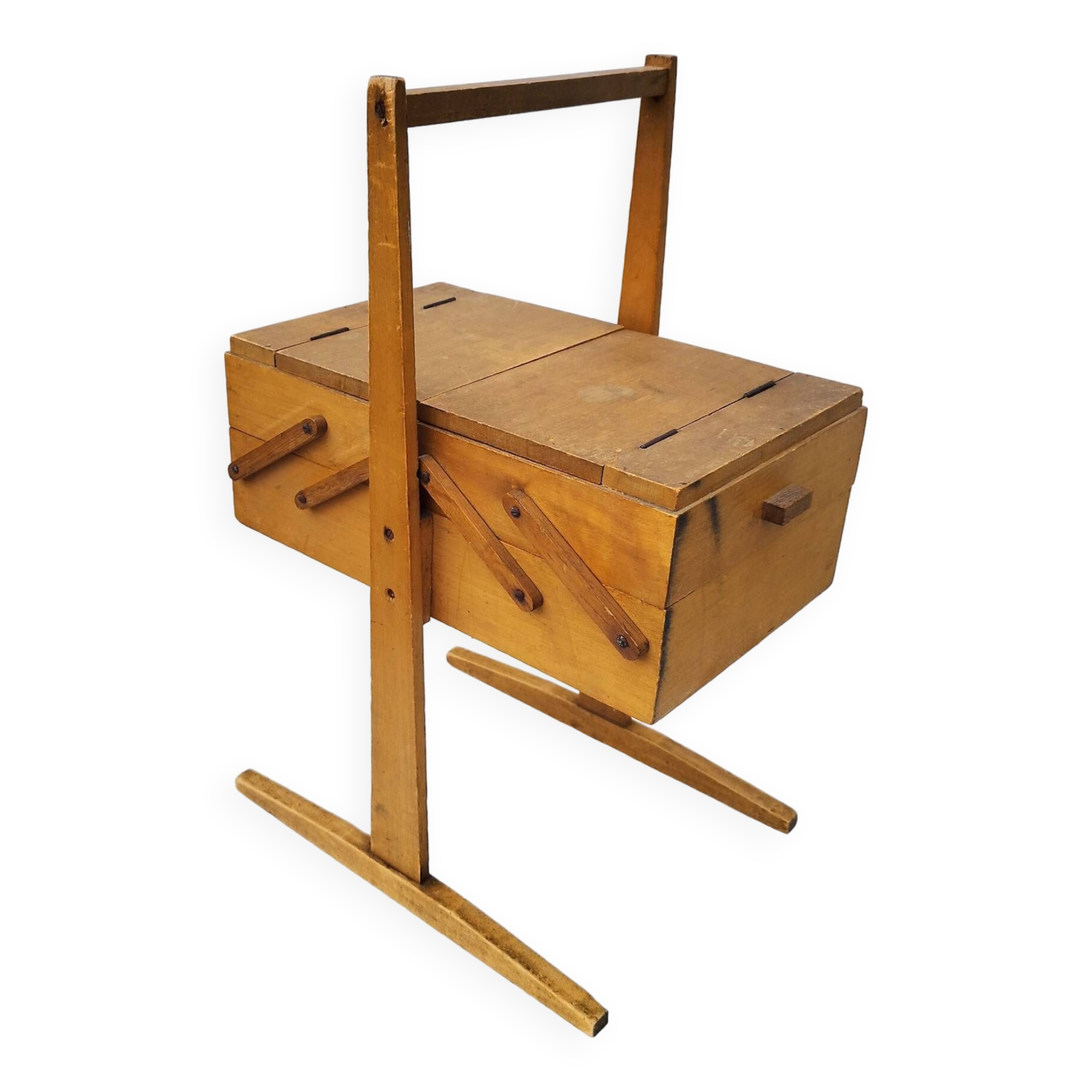Old wooden folding sewing box
