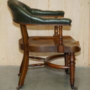 Chaise de capitaine victorienne en acajou et cuir