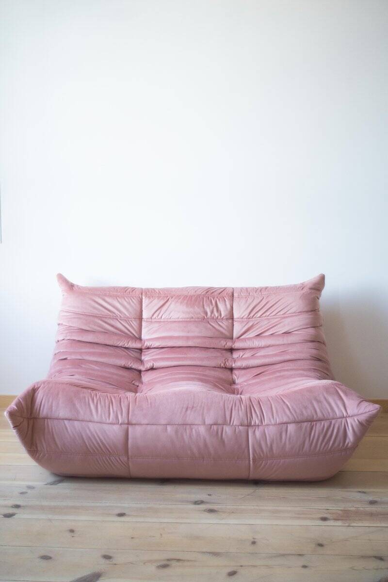 Pink Pearl Velvet Togo 2-Seat attributed to Michel Ducaroy for Ligne Roset