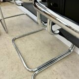 Lot of 4 tubular metal and black leather chairs MG5 Grassi style 70s