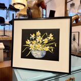 Early 20th Century Still Life Painting of Daffodils Black Frame