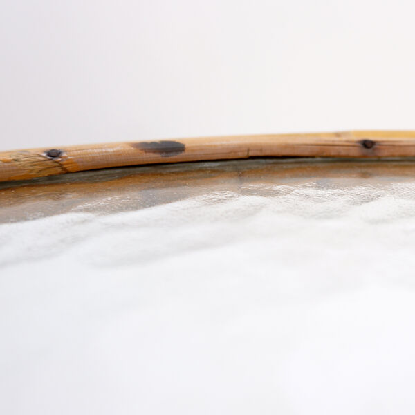 Table d'appoint milieu du siècle en bambou, métal et verre - Pays-Bas années 1960