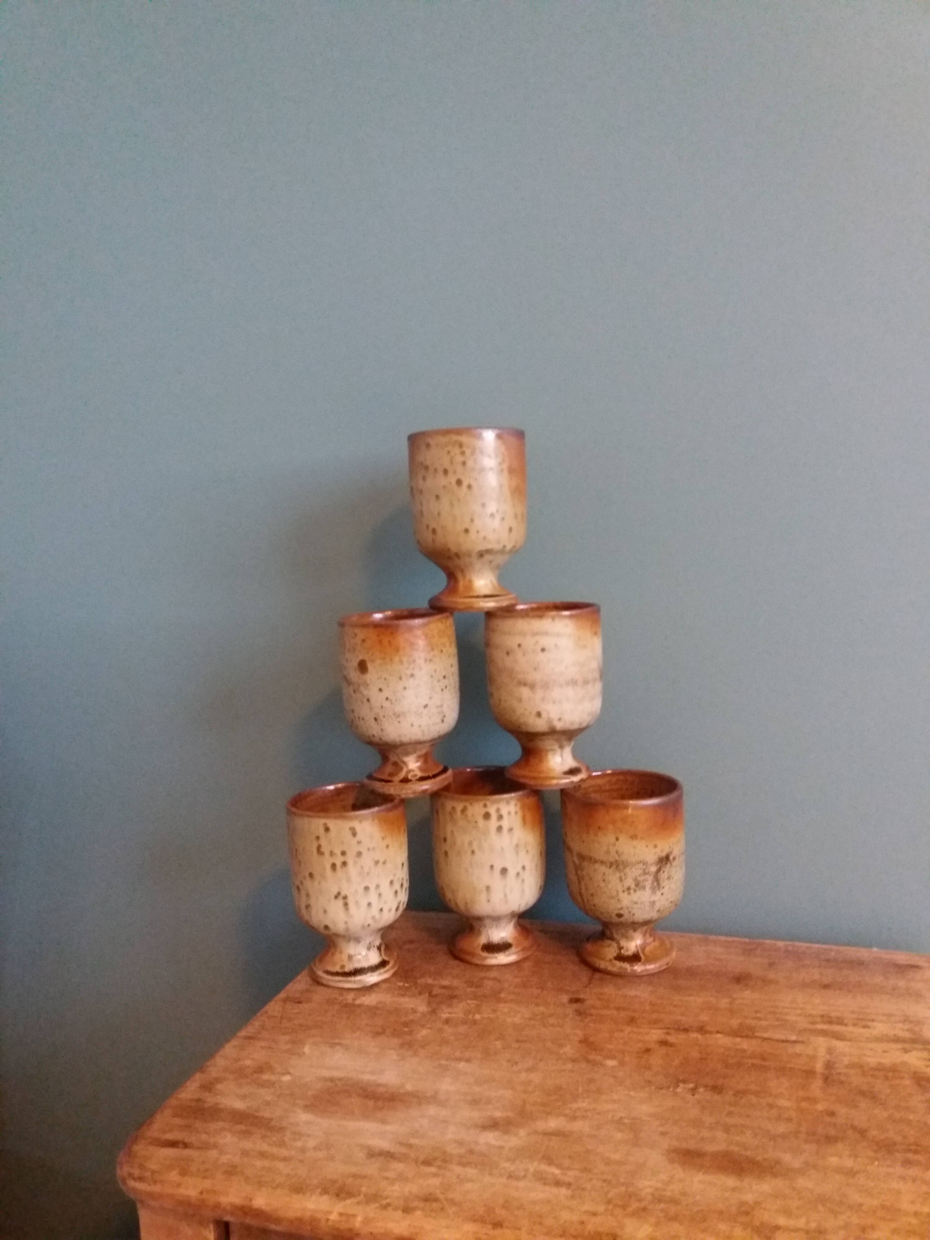 Mazagran cups, stoneware stemmed glasses from Puisaye, Jean-Pierre Prud’homme