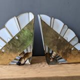Pair of mother-of-pearl and brass fan wall lamps