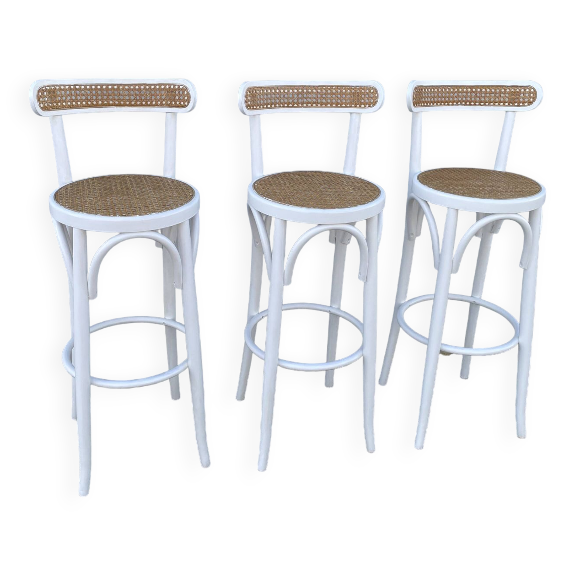 High stools in cane and curved wood 1970-1980