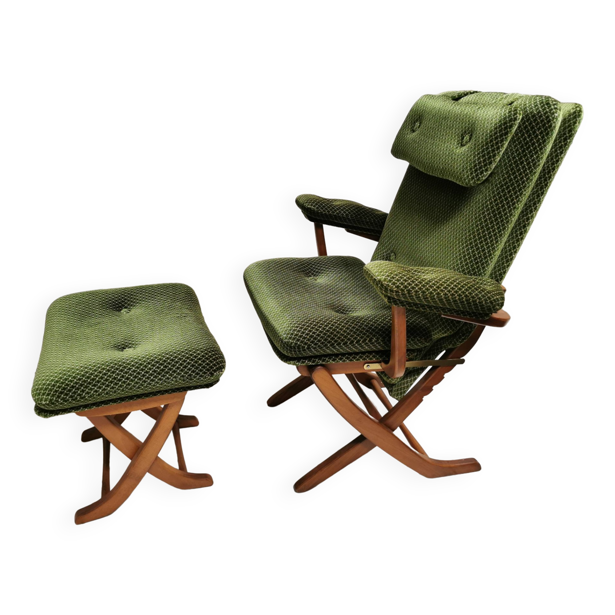 Vintage scandinavian style relax armchair + footrest adjustable tilt