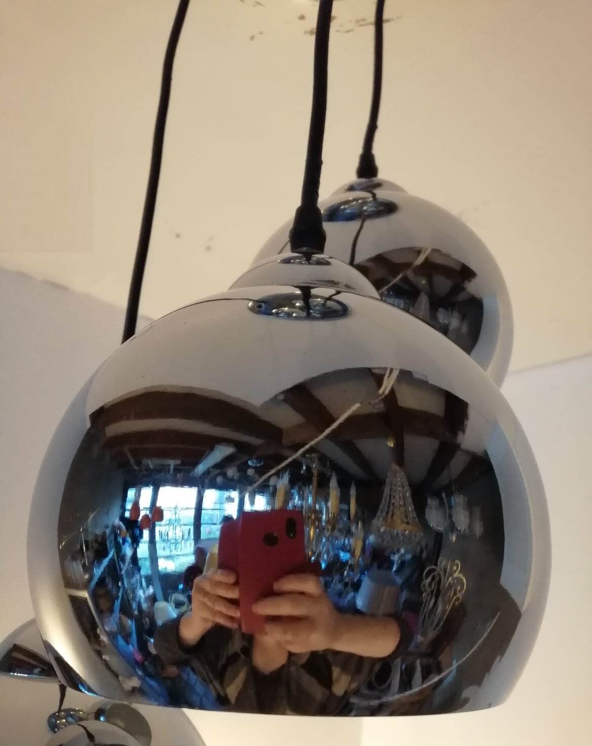 3 chrome balls pendant lamp 80s