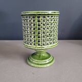 Green glazed ceramic flowerpot on stand