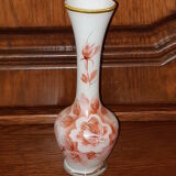Soliflore vase in blown opaline glass decorated with flowers