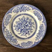 Set of 6 English flat plates, in ironstone ceramic, flower patterns