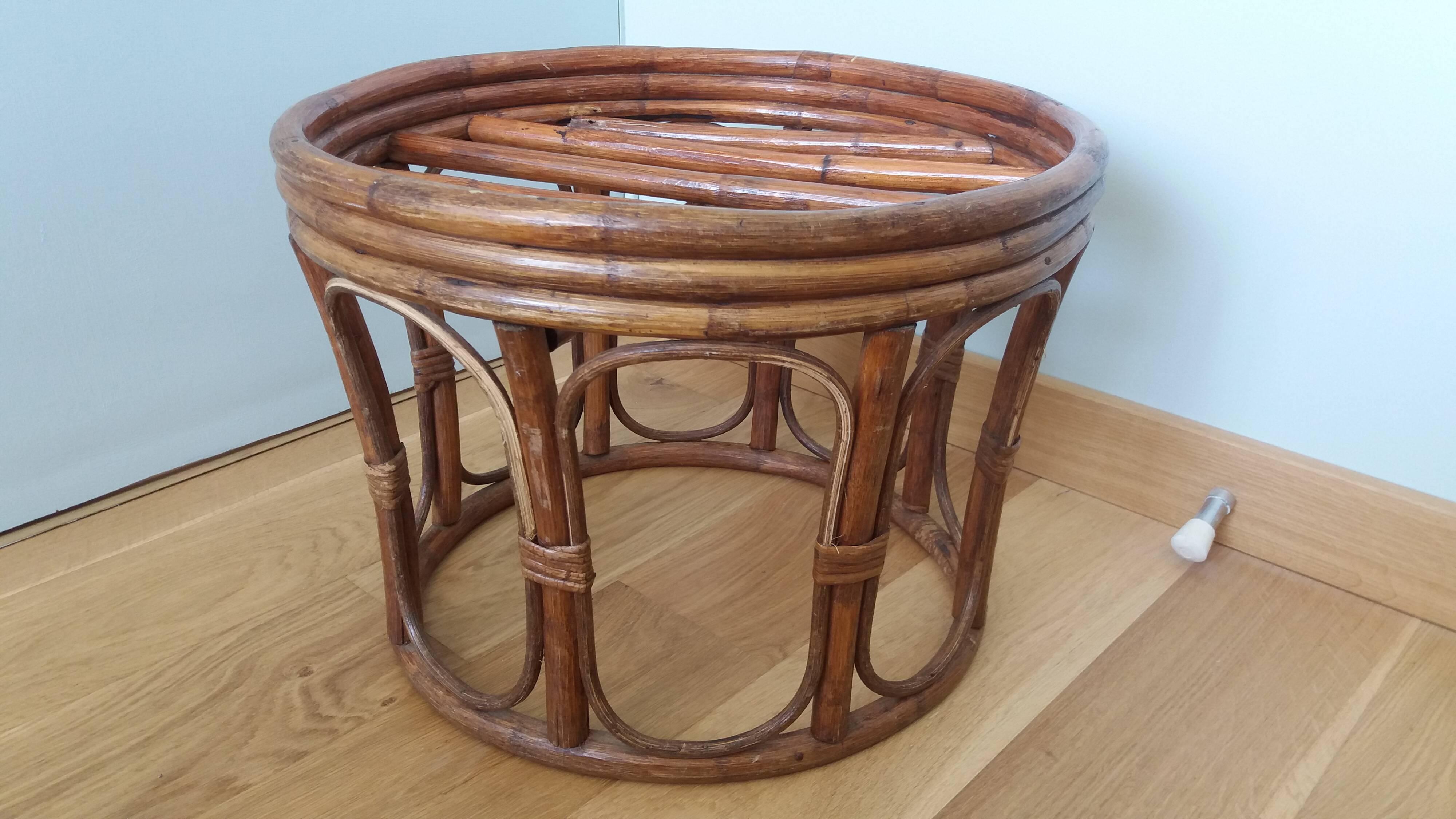 Rattan wicker pouffe from the 70s with cushion.