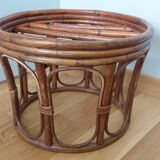 Rattan wicker pouffe from the 70s with cushion.