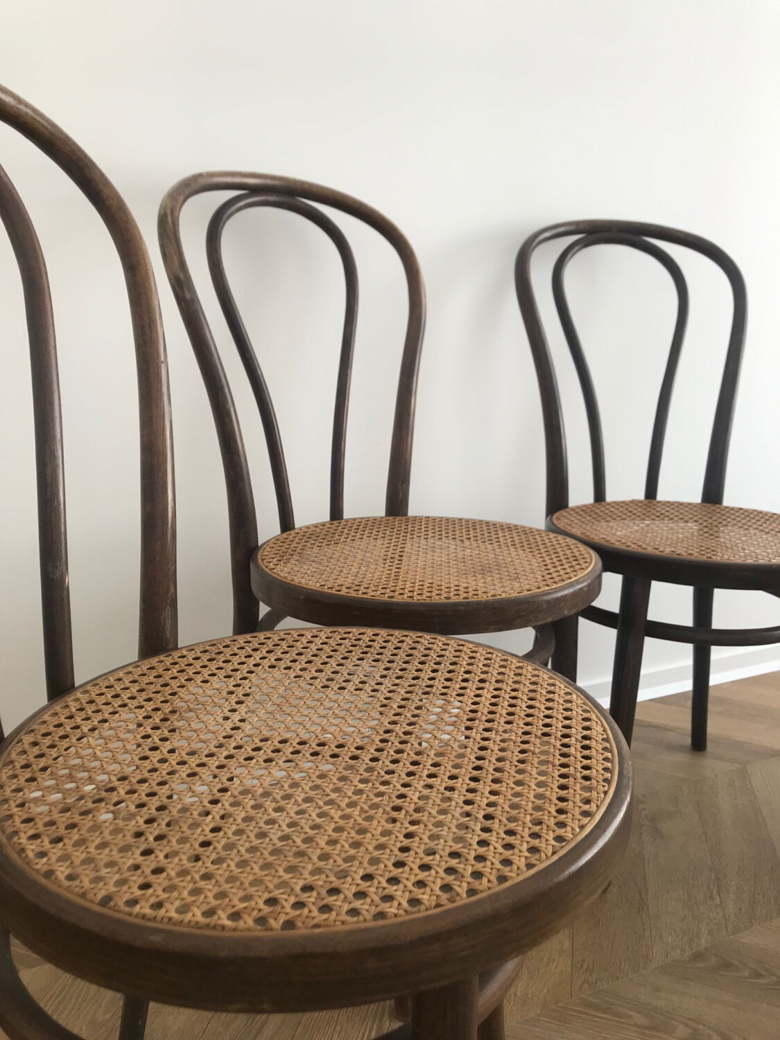 Lot 4 chairs ZPM Radomsko 1960 in canning and wood