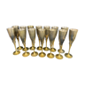 Set of 14 champagne glasses in brass and silver metal