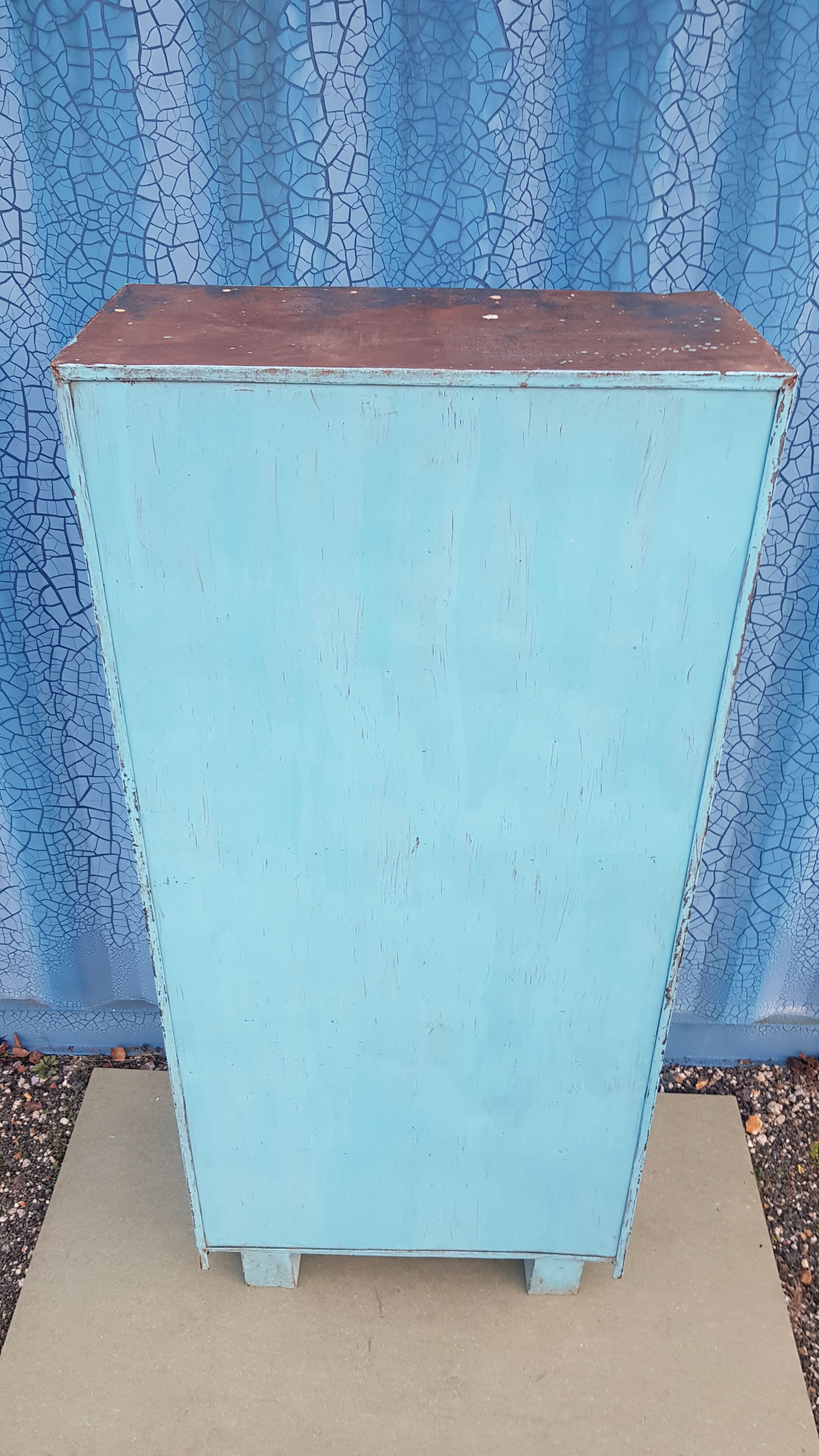 Old metal workshop furniture original turquoise patina