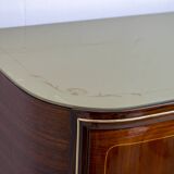 Attributed Gio Ponti Mid-Century Italian Mahogany and Brass Bar Cabinet, 50