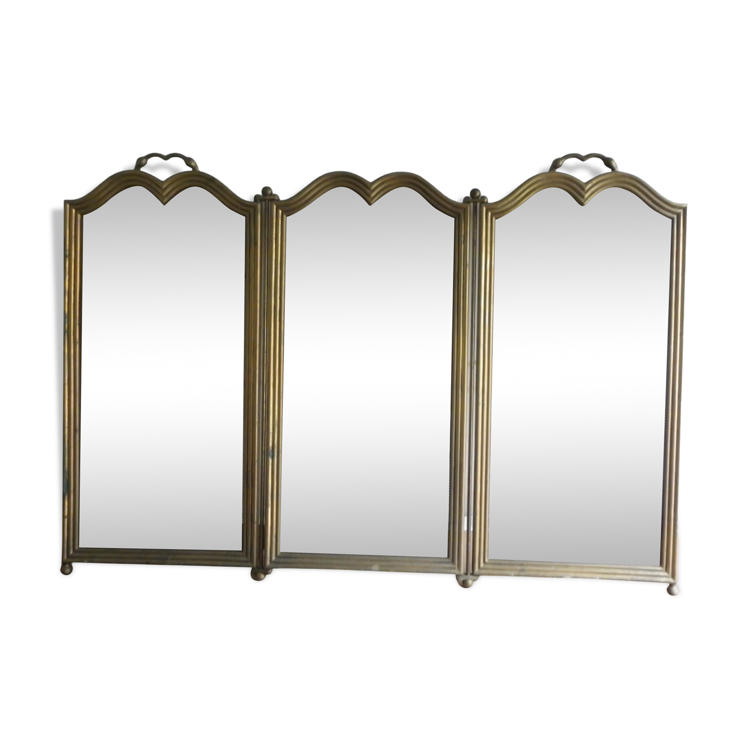 Vintage three-pane framed firewall & brass grille 75 x 52 cm 6 kg