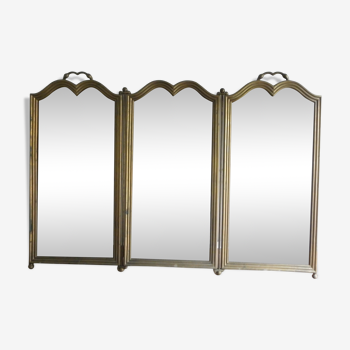 Vintage three-pane framed firewall & brass grille 75 x 52 cm 6 kg
