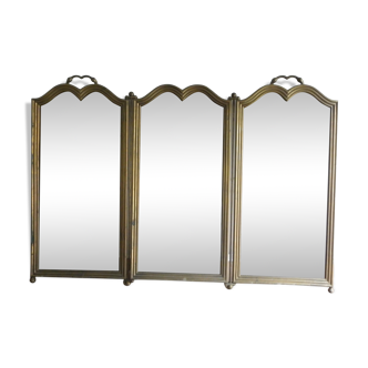 Vintage three-pane framed firewall & brass grille 75 x 52 cm 6 kg