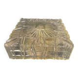 Plafonnier carré en verre vintage, motif soleil.