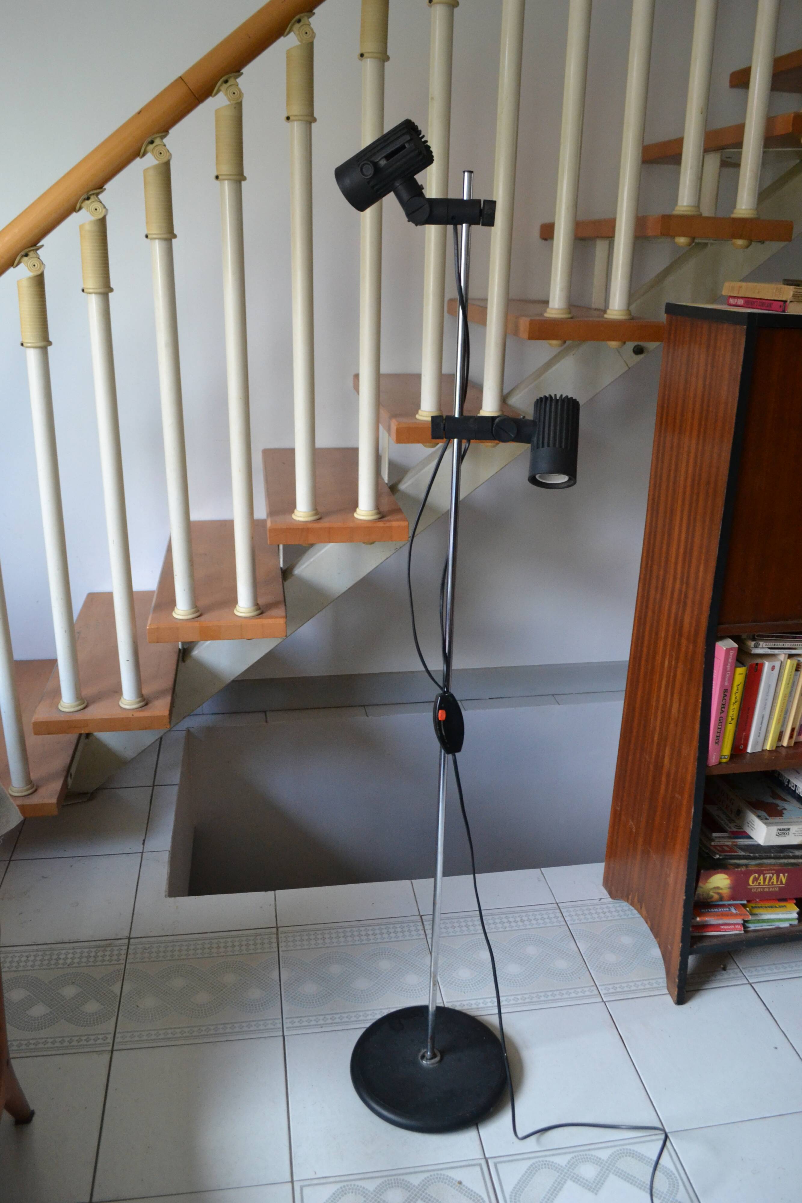 Floor lamp 2 adjustable spots 70s Hustadt-Leuchten