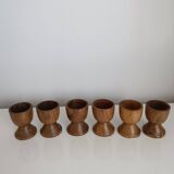 Set of 6 olive wood egg cups and tray