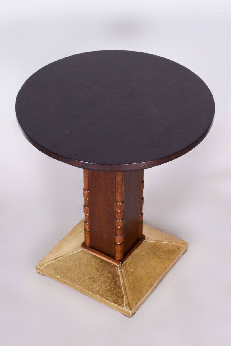 Small Art Deco Table in Oak and Brass, Czechia, 1920s