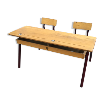Pupitre bureau d'écolier banc vintage