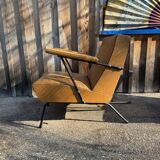 4 camel faux leather armchairs, 1950s