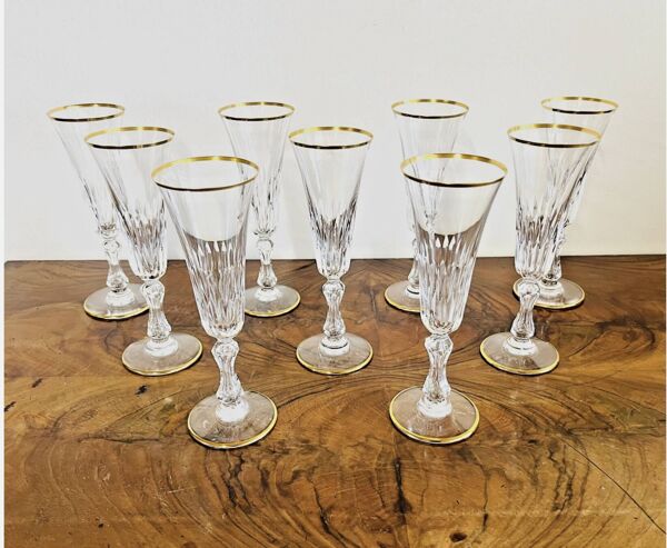Lot de 9 flûtes à champagne en cristal Saint-Louis – Modèle Lozère