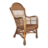 Vintage 1980s Rattan Armchair – Boho Wicker Accent Chair