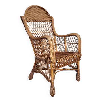 Vintage 1980s Rattan Armchair – Boho Wicker Accent Chair