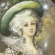 Tableau médaillon, peinture miniature portrait femme au chapeau, " bardi "