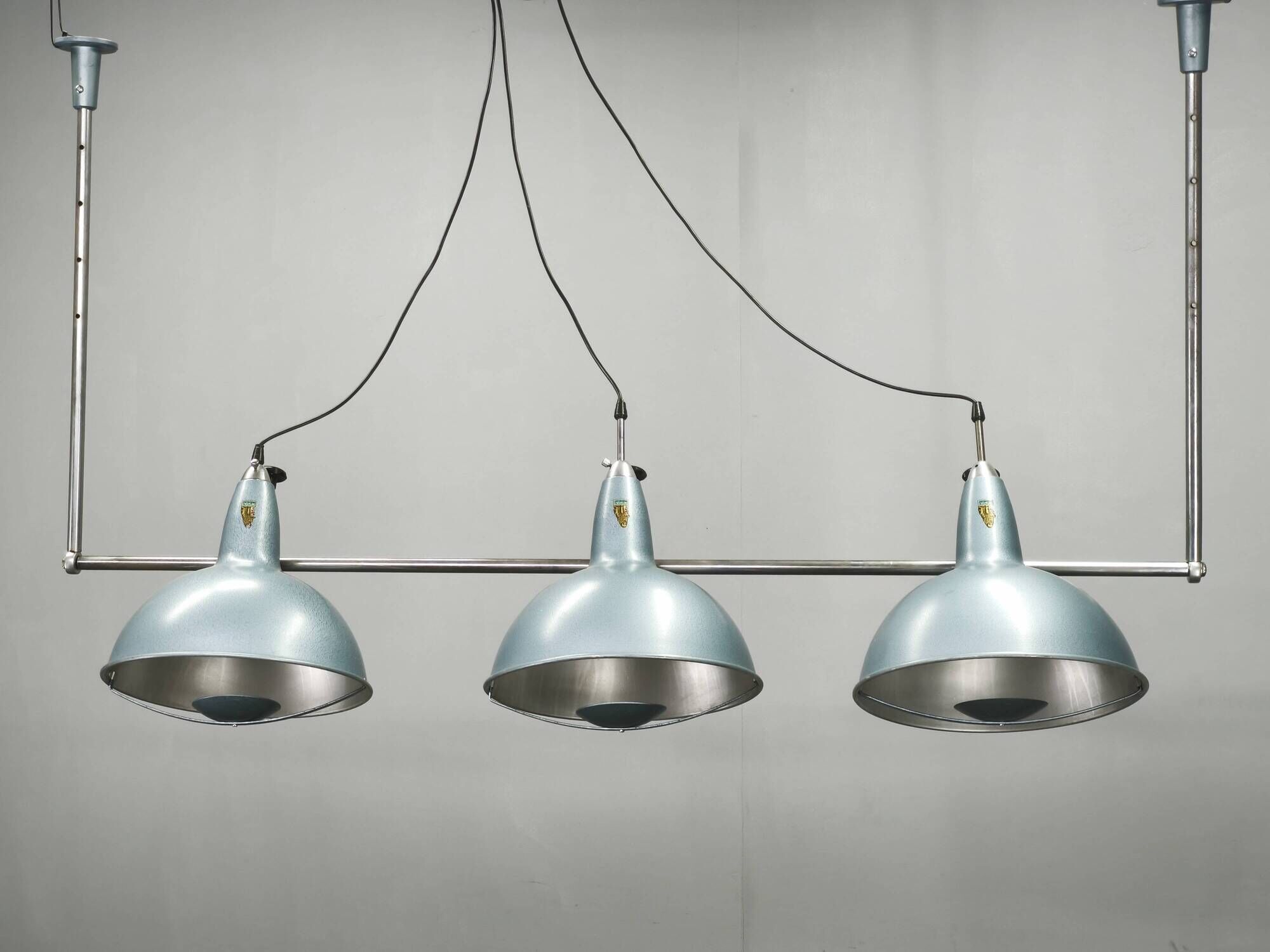 A.L.F. Firenze Italian Industrial Three-Light Chandelier, 1970s