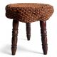 Rustic French Wood & Natural Fiber Stool/ Accent Table, Audoux-Minet Style