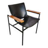 Vintage Niko Kralj Lounge Chair: Black Skai Leather & Wood Armrests